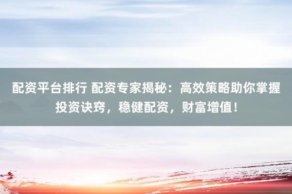 配资平台排行 配资专家揭秘：高效策略助你掌握投资诀窍，稳健配资，财富增值！