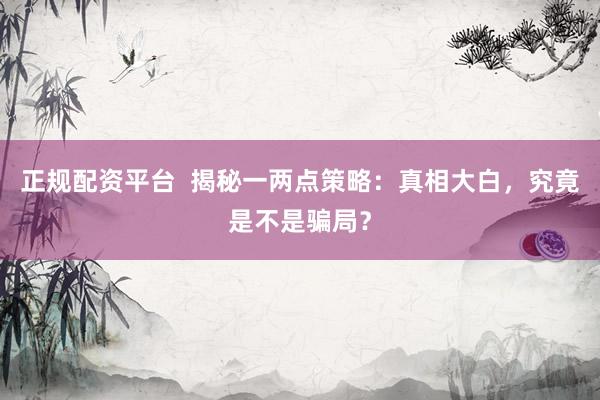 正规配资平台  揭秘一两点策略：真相大白，究竟是不是骗局？