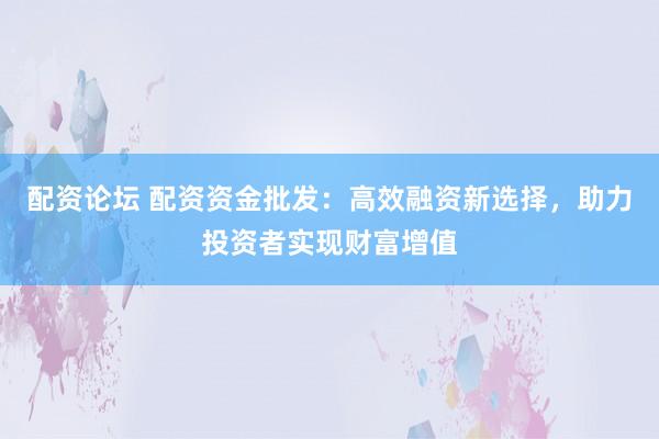 配资论坛 配资资金批发：高效融资新选择，助力投资者实现财富增值