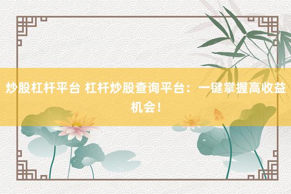 炒股杠杆平台 杠杆炒股查询平台：一键掌握高收益机会！