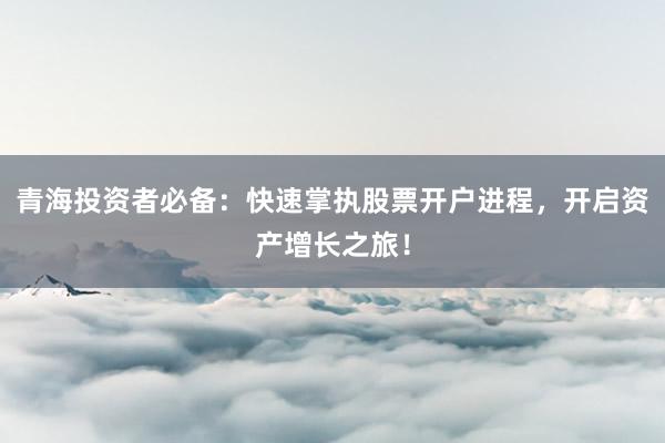 青海投资者必备:快速掌执股票开户进程,开启资产增长之旅!