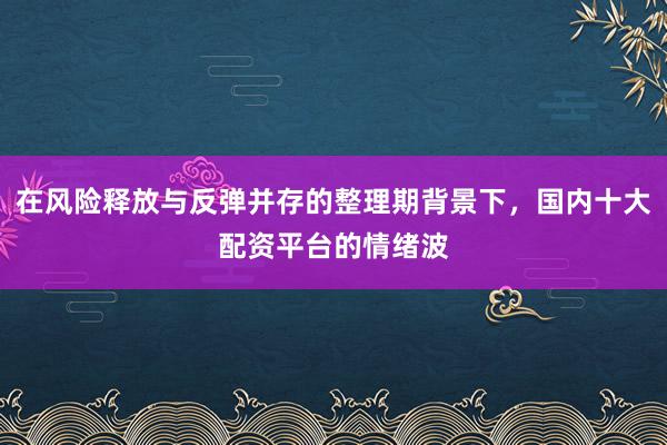 在风险释放与反弹并存的整理期背景下,国内十大配资平台的情绪波