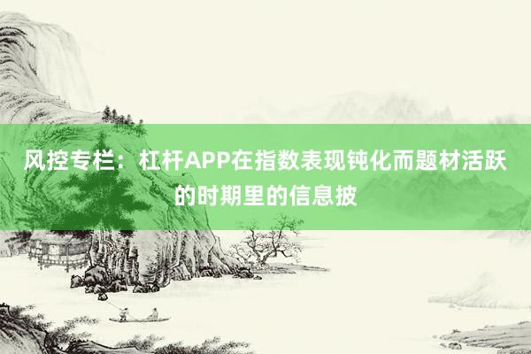 风控专栏：杠杆APP在指数表现钝化而题材活跃的时期里的信息披