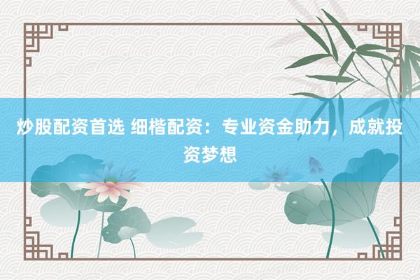 炒股配资首选 细楷配资：专业资金助力，成就投资梦想